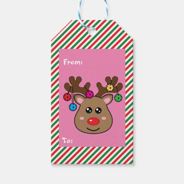 Weihnachts-Pickleball-Rentierzettel Geschenkanhänger (Vorderseite)