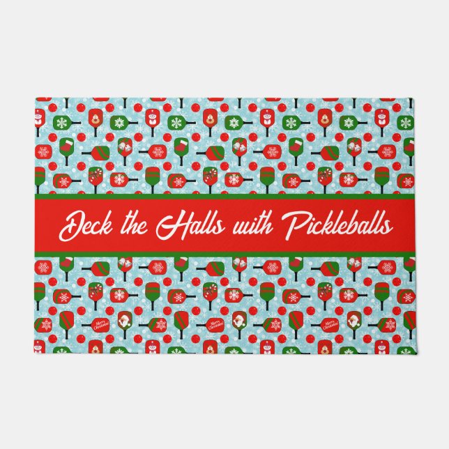 Weihnachts-Pickleball Rotes Grünes blaues Schneefl Fußmatte (Vorderseite)