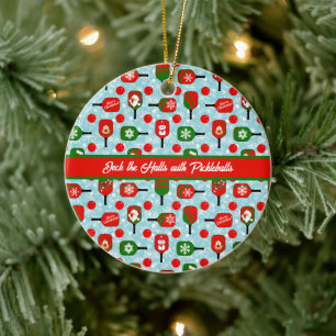Weihnachts-Pickleball Rotes Grünes blaues Schneefl Keramik Ornament