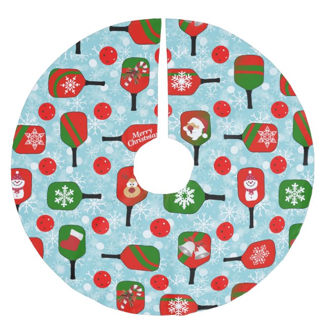 Weihnachts-Pickleball Rotes Grünes blaues Schneefl Polyester Weihnachtsbaumdecke (Vorderseite)
