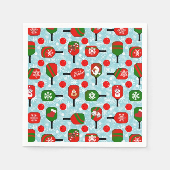 Weihnachts-Pickleball Rotes Grünes blaues Schneefl Serviette (Vorderseite)