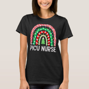 Weihnachts-PICU-Krankenschwester Leopard Regenboge T-Shirt
