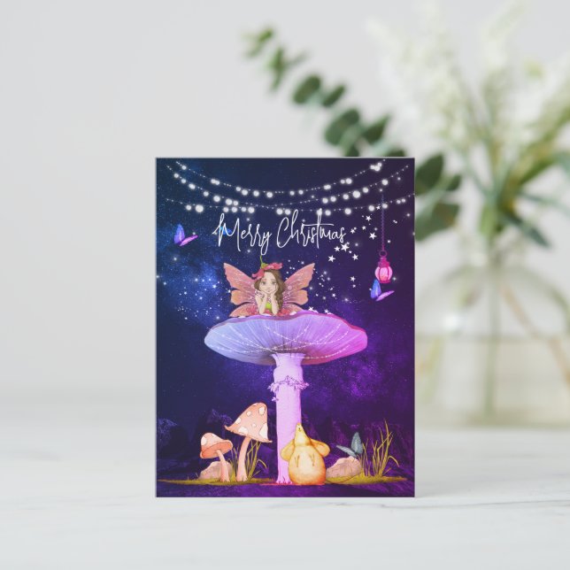 Weihnachts-Pilz-Fantasie-Faible Sterne Lila Postkarte (Stehend Vorderseite)