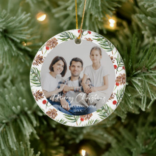 Weihnachts-Pine-Cone Familiendekoration Foto Keramik Ornament