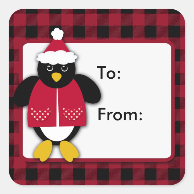 Weihnachts-Pinguin-Aufkleber Quadratischer Aufkleber (Vorderseite)
