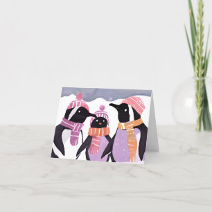 Weihnachts-Pinguin-Freunde   Winter-Wasserfarbe Feiertagskarte
