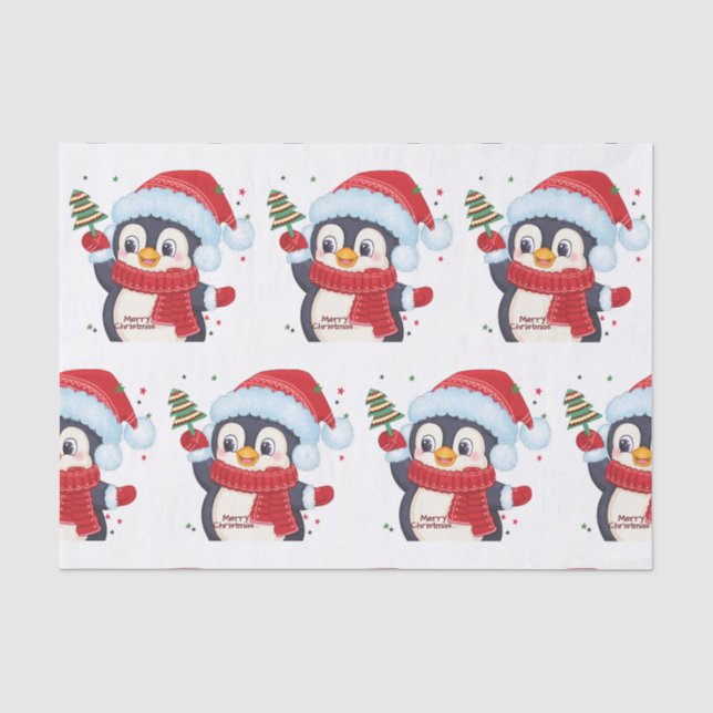 Weihnachts-Pinguin mit einem Baum Seidenpapier (Vorderseite)