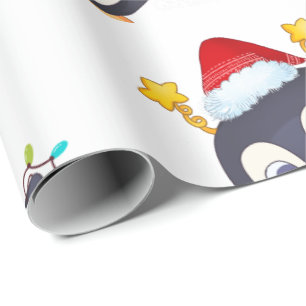 Weihnachts-Pinguin mit Lichtern Geschenkpapier