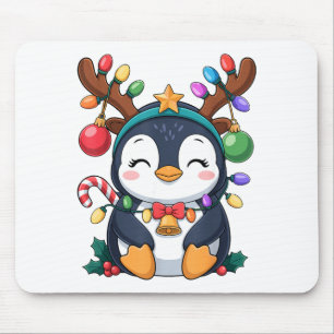 Weihnachts-Pinguin-Rentier-Lichter Feiertags-Tier Mousepad