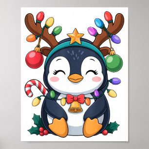 Weihnachts-Pinguin-Rentier-Lichter Feiertags-Tier Poster