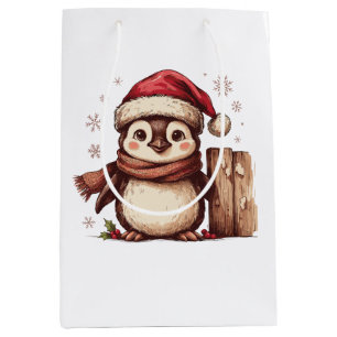 Weihnachts-Pinguin-Santa-Hut-Schal-Schneeflocken-H Mittlere Geschenktüte