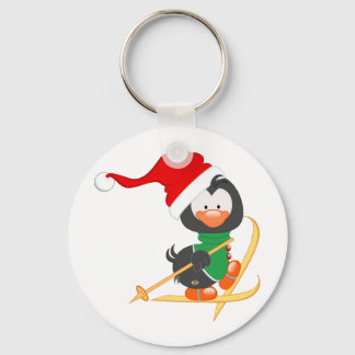 Weihnachts Pinguin Skiing Schlüsselanhänger