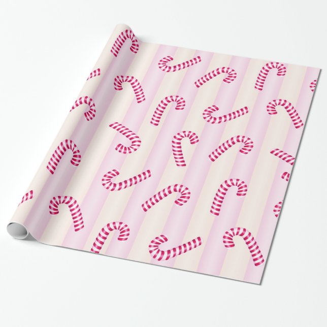 Weihnachts Pink Candycanes Muster Geschenkpapier (Ungerollt)