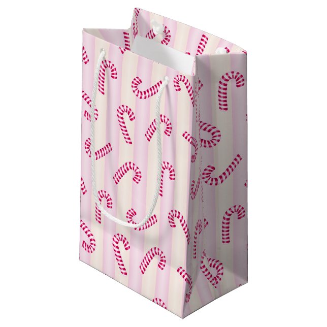 Weihnachts Pink Candycanes Muster Kleine Geschenktüte (Vorderseite Schrägansicht)