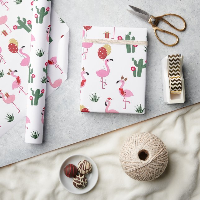 Weihnachts-Pink Flamingo Feierabend Geschenkpapier (Kunsthandwerk)