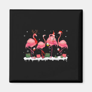 Weihnachts-Pink-Flamingo-Weihnachtsmann-Hut-Weintr Magnet