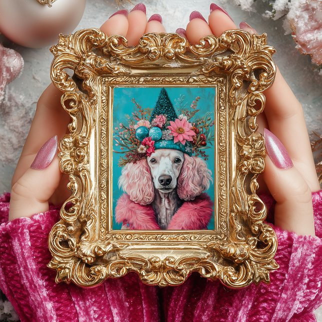 Weihnachts Pink Französisch Poodle Portrait Decoup Seidenpapier (Von Creator hochgeladen)