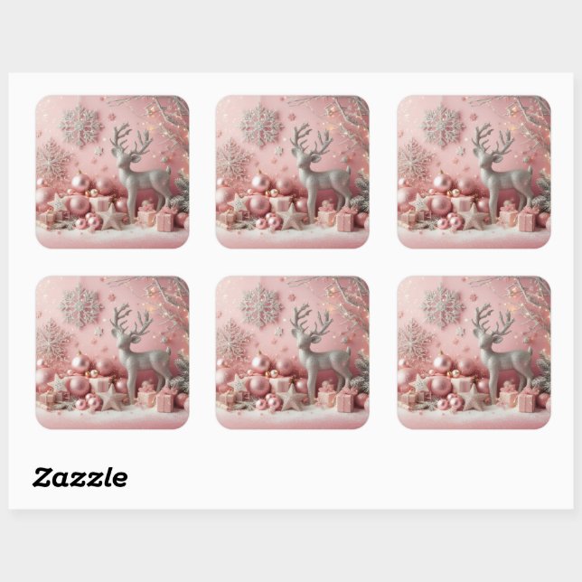 Weihnachts Pink Glittery Baby Elements Quadratischer Aufkleber (Blatt)