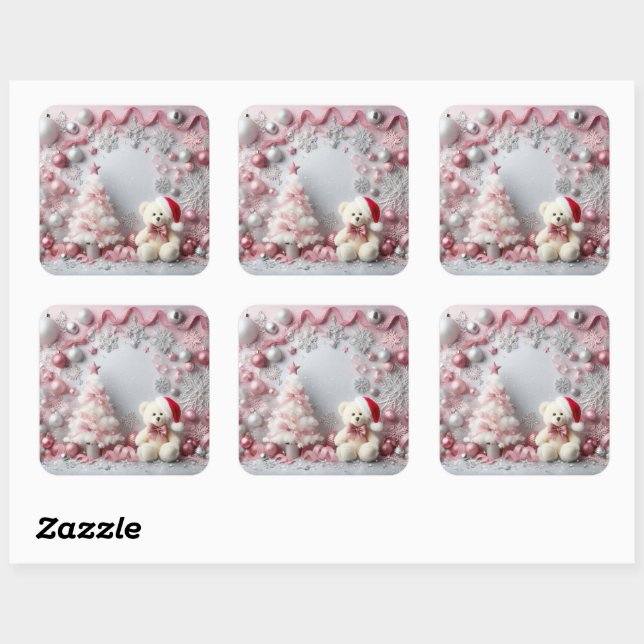Weihnachts Pink Glittery Baby Elements Quadratischer Aufkleber (Blatt)