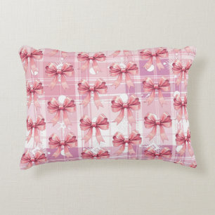 Weihnachts-Pink-Karo-Schneeflocken-Bogen Coquette Dekokissen
