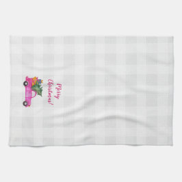 Weihnachts-Pink-LKW mit Baum und Wünschen Geschirrtuch