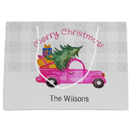 Weihnachts-Pink-LKW mit Baum und Wünschen Große Geschenktüte