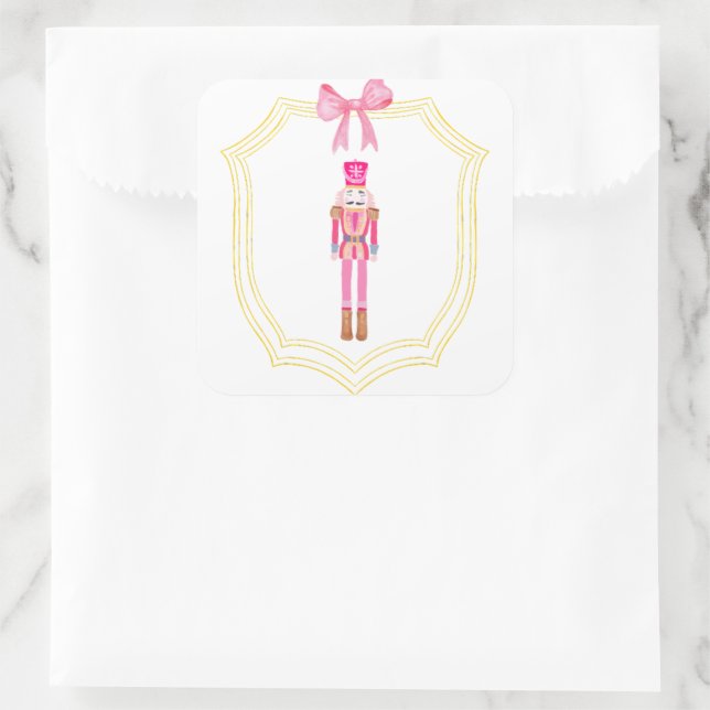 Weihnachts-Pink-Nutcracker-Aufkleber Quadratischer Aufkleber (Tasche)