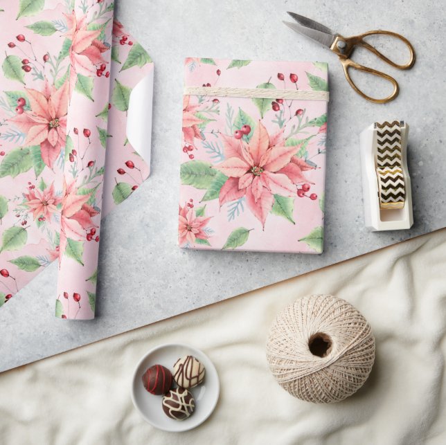 Weihnachts-Pink-Poinsettia-Blume Geschenkpapier (Kunsthandwerk)