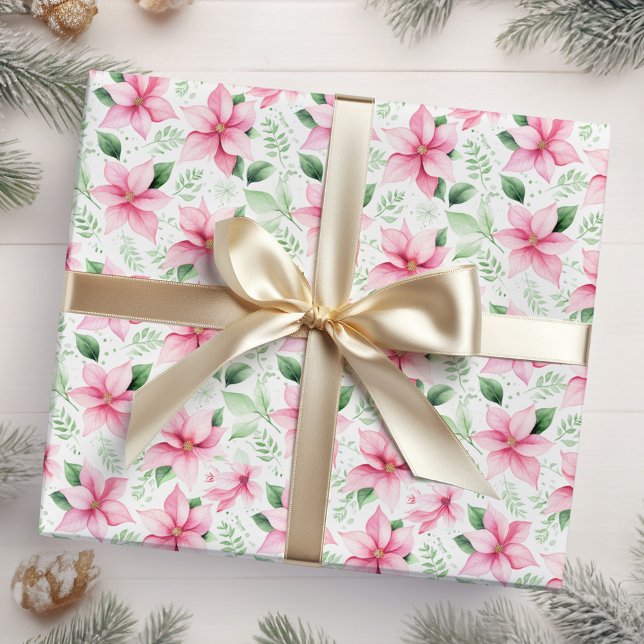 Weihnachts-Pink-Poinsettia-Blume Geschenkpapier (Von Creator hochgeladen)