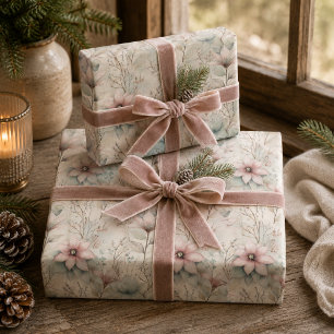 Weihnachts-Pink und Silber-Weihnachtsstern-Blumenm Geschenkpapier Set