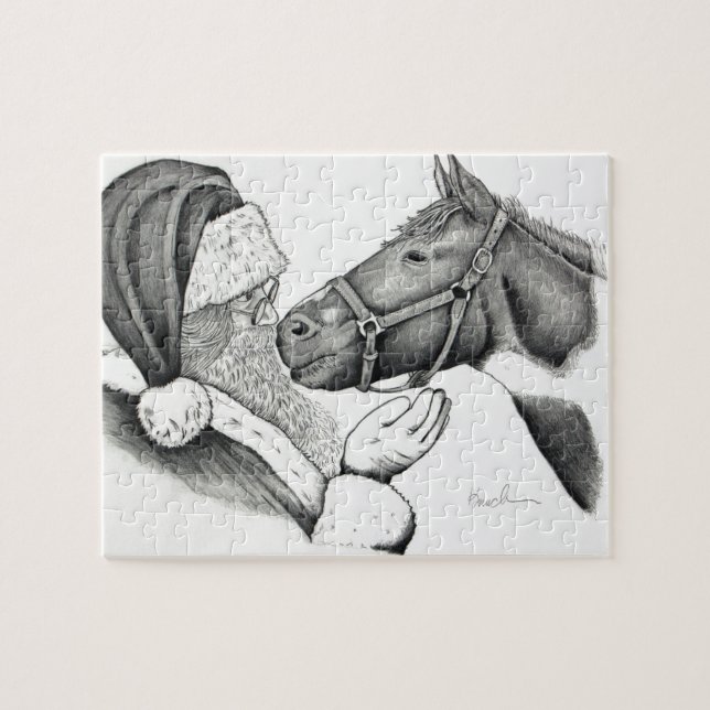 Weihnachts Pinto Paint Horse und Santa (Horizontal)