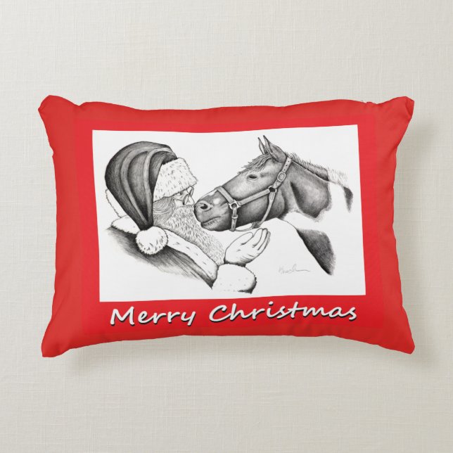Weihnachts Pinto Paint Horse und Santa Dekokissen (Vorderseite)