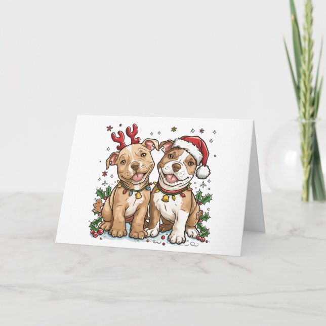 Weihnachts-Pit Bull-Hunde Feiertagskarte (Vorderseite)