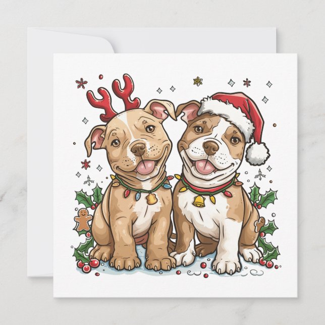 Weihnachts-Pit Bull-Hunde Feiertagskarte (Vorderseite)