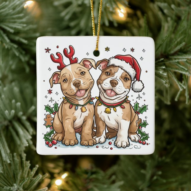 Weihnachts-Pit Bull-Hunde Keramikornament (Baum)