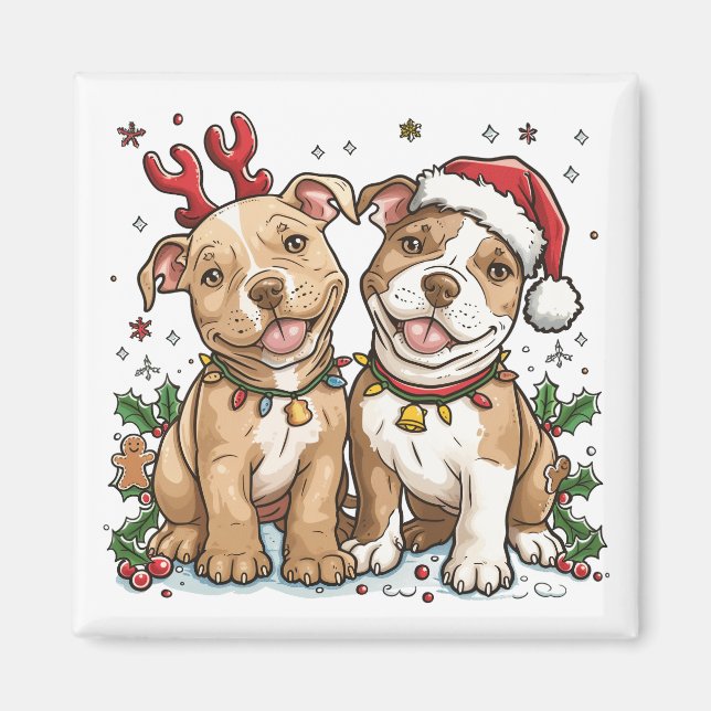 Weihnachts-Pit Bull-Hunde Magnet (Vorne)