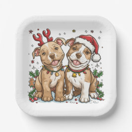 Weihnachts-Pit Bull-Hunde Pappteller