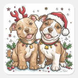 Weihnachts-Pit Bull-Hunde Quadratischer Aufkleber