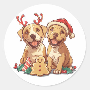 Weihnachts-Pit Bull-Hunde Runder Aufkleber