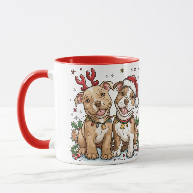 Weihnachts-Pit Bull-Hunde Tasse (Links)