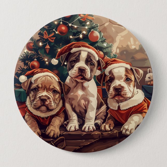 Weihnachts-Pit-Bull-Welpen Button (Vorderseite)