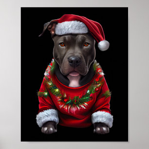 Weihnachts Pitbull Hund mit Xmas Santas Hat & Sw Poster