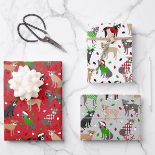 Weihnachts-Pitbull-Hunde Geschenkpapier Set