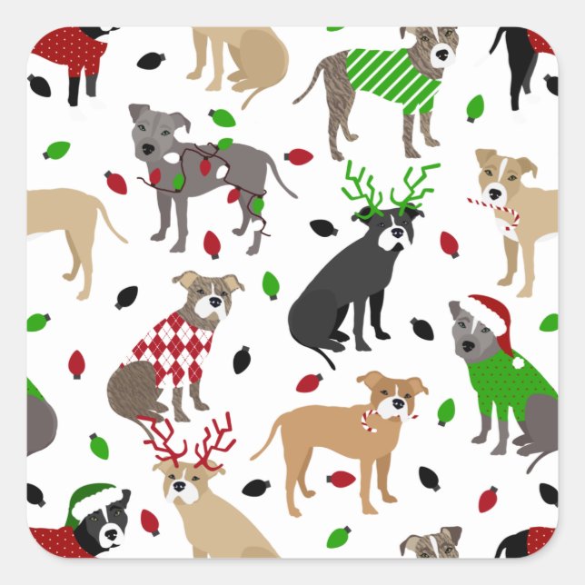 Weihnachts-Pitbull-Hunde Quadratischer Aufkleber (Vorderseite)
