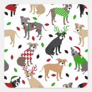 Weihnachts-Pitbull-Hunde Quadratischer Aufkleber