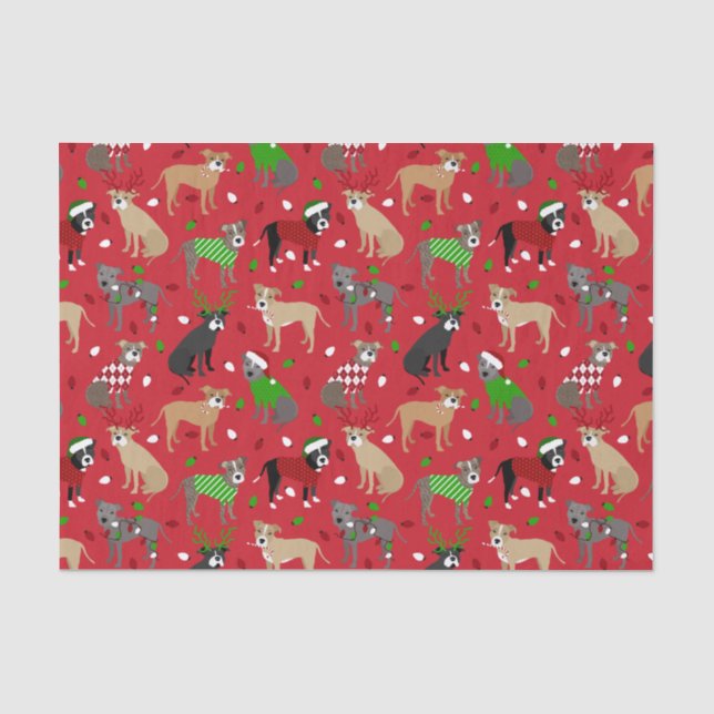 Weihnachts-Pitbull-Hunde Seidenpapier (Vorderseite)