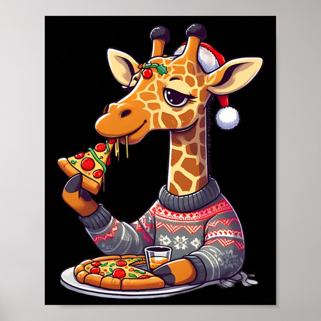 Weihnachts-Pizza-Giraffe  Poster (Vorne)