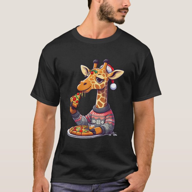 Weihnachts Pizza Giraffe T-Shirt (Vorderseite)