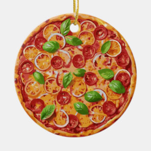 Weihnachts-Pizza, Lustiger Foodie, Weißer-Elefant- Keramik Ornament