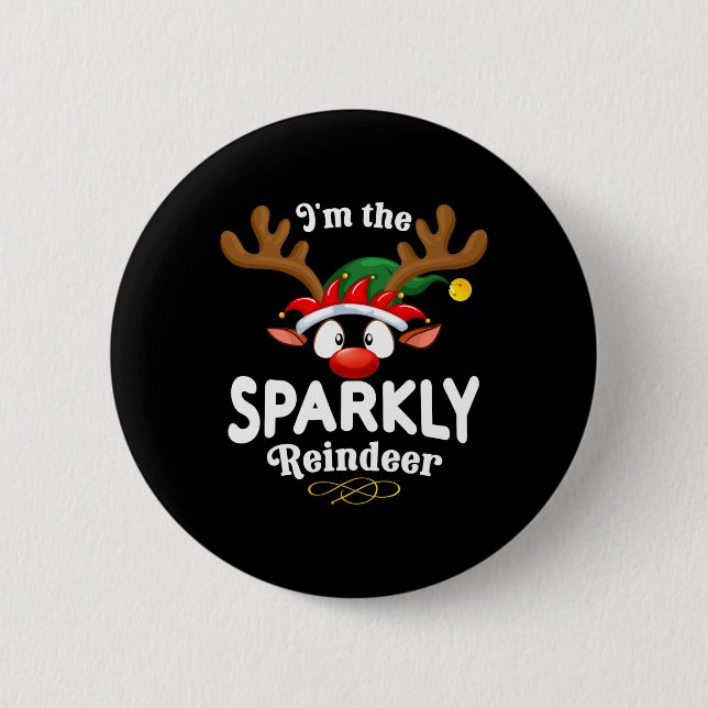 Weihnachts-Pjs Funkelnd Weihnachtsrentierspiele Button (Vorderseite)